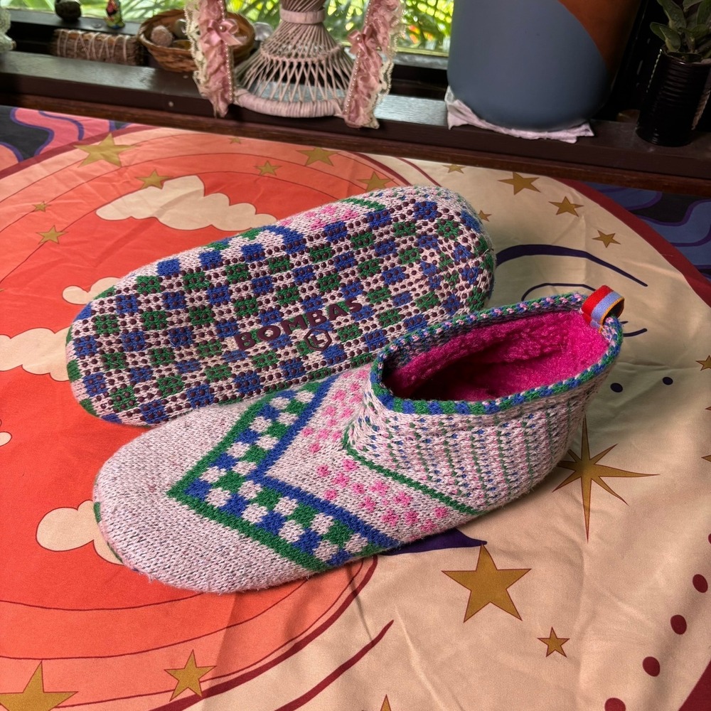 Bombas Gripper Slippers Colorful Knit Sherpa Lined House Shoes Winter Fall Snow